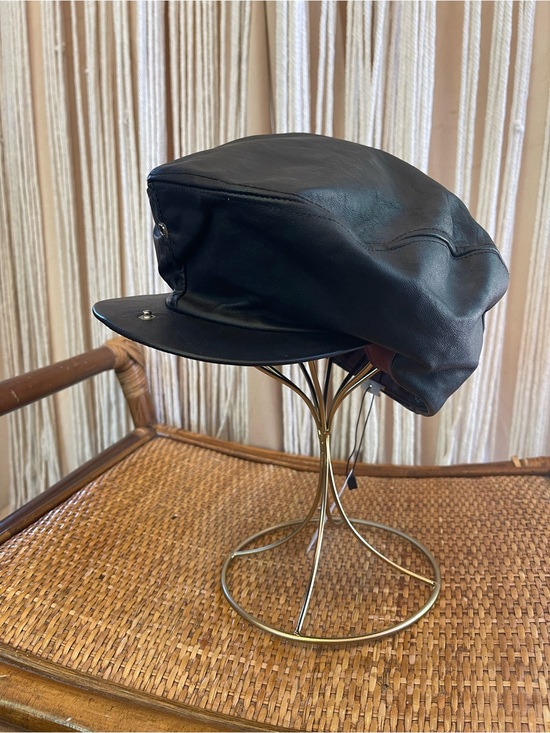 Vintage Other - vintage black leather newsboy cap Gatsby hat baker boy hat sturdy brim cabbie